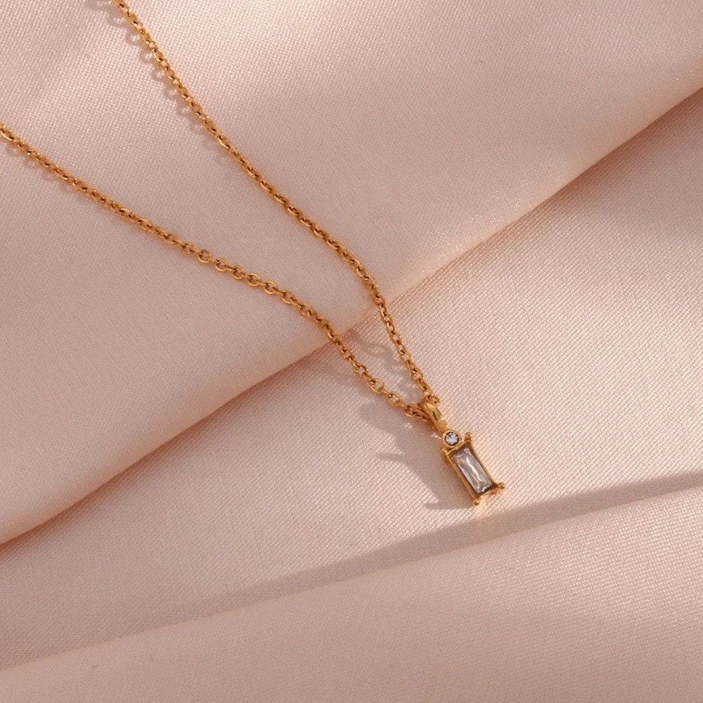 New 18K Gold Mini Square Clear Pendant Necklace, nice Necklace, cute Necklace - Picture 3 of 8